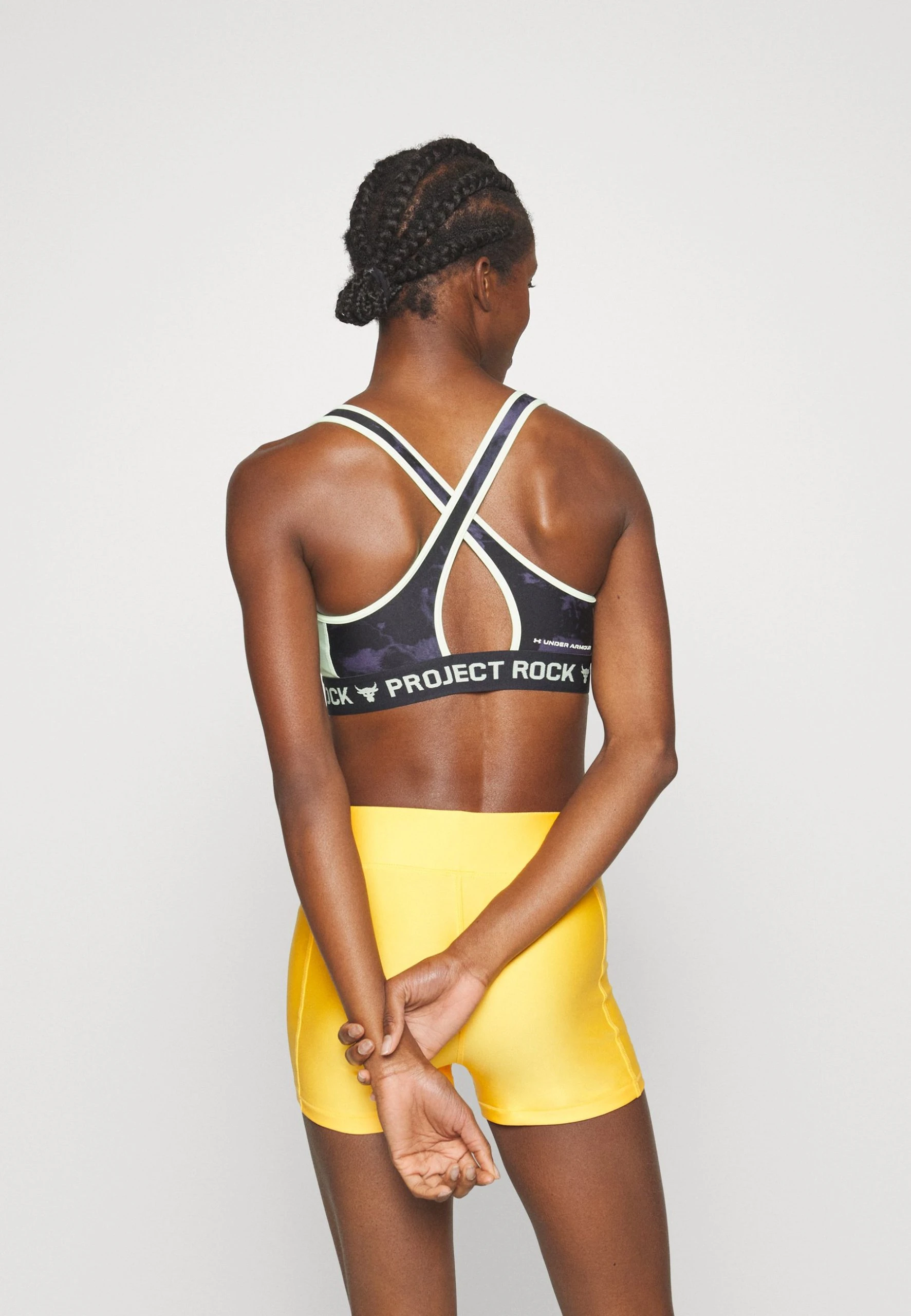 Under Armour BRA PRINT - Stanik Sportowy Z średnim Wsparciem - Black/tempered Steel/phosphor Green - obrazek 3