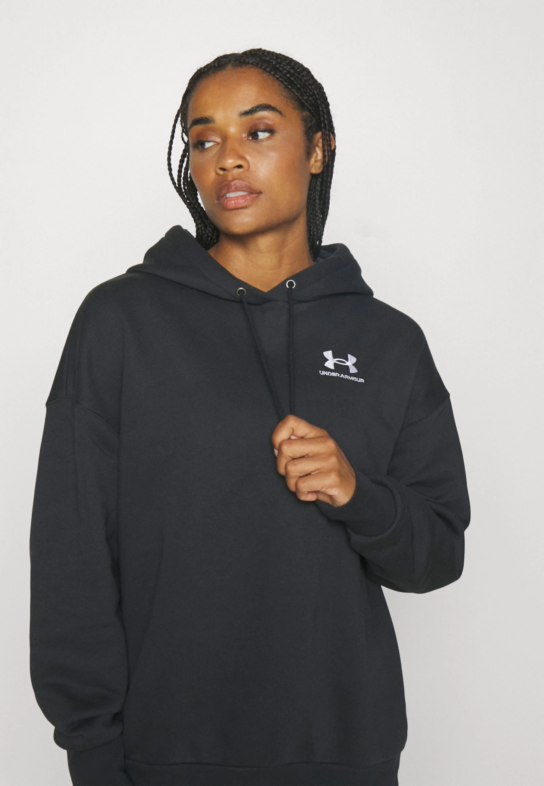 Under Armour ESSENTIAL HOODIE - Bluza Z Kapturem - Black/white - obrazek 4