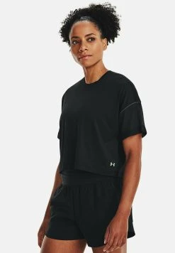 Under Armour SHORT-SLEEVES UA RUSH VENT CROP SS - T-shirt Z Nadrukiem - Black