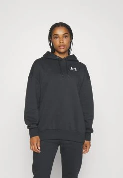 Under Armour ESSENTIAL HOODIE - Bluza Z Kapturem - Black/white